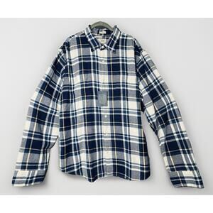 NWT J. Crew Mens XL Classic Flannel Shirt Plaid Blue/White Indigo Dyed Button Up